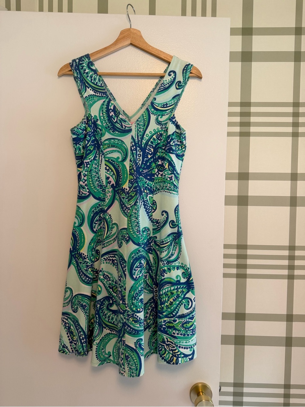 Lilly Pulitzer Green & Blue Paisley V-Neck Fit-and-Flare Midi Dress